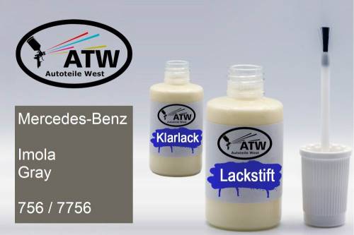 Mercedes-Benz, Imola Gray, 756 / 7756: 20ml Lackstift + 20ml Klarlack - Set, von ATW Autoteile West.